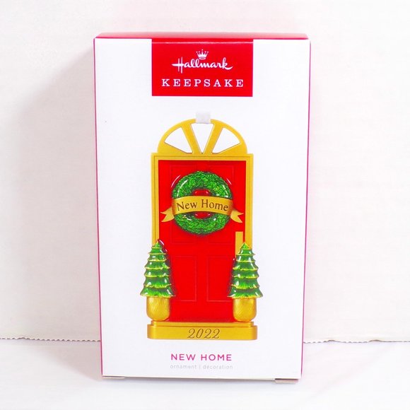 2022 Hallmark Keepsake Ornament New Home Gold Red Christmas Tree Door Wreath - Picture 1 of 4